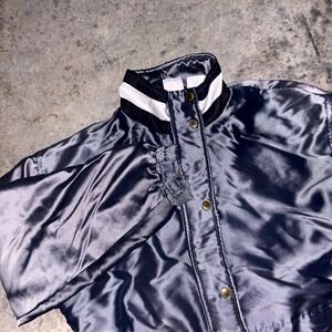 Vintage USA Olympic Team Jacket Mens Black Shiny Satin Performance Full Zip